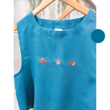 刺繡 | 亞麻 | 海軍藍無袖上衣