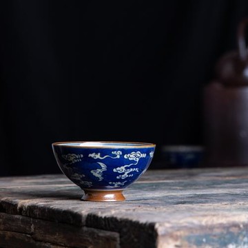 獨清 福山壽海反青花主人杯 景德鎮純手工繪功夫茶具小單杯品茗杯