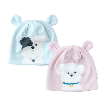 JoyNa - 2入-雙層胎帽 小熊耳朵新生兒帽子 0到3月初生寶寶帽-小粉狗+隨機一入 (帽圍36cm)