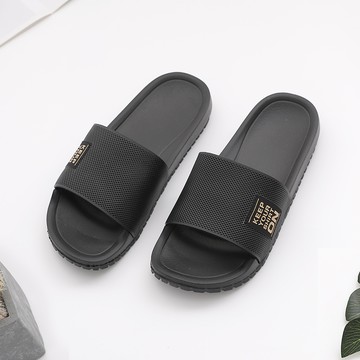 透氣格紋室外拖鞋-黑