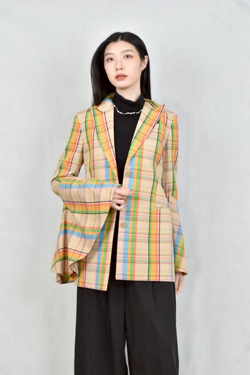 (L) loewe橘色格紋西裝外套