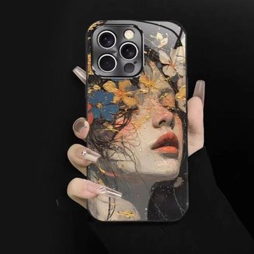 繁花似錦女孩適用蘋果17Air手機殼新款iPhone16promax保護套15pro電鍍14plus玻璃13掛繩12男11防摔17Air手鏈