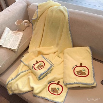 臺灣🚍8H出🉑可愛小熊浴巾女毛巾兩件套裝吸水速幹不掉毛加厚可穿可裹家用裹巾