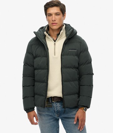 Superdry Men's Hooded Microfibre Sport Puffer Jacket Green Size: Xxl
