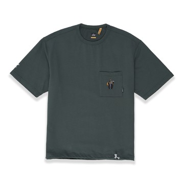 5th STREET｜山形｜男裝｜寬版胸前口袋繡花短袖T恤｜灰綠