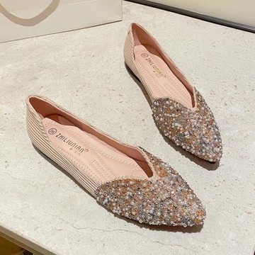 2025春款新款單鞋女小香風尖頭平底鞋瓢鞋船鞋春夏大碼女鞋41到43