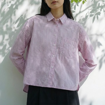 文藝風翻領條紋寬鬆襯衫784838