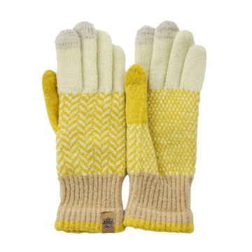 日本 BISQUE - 日本製 北歐風質感保暖手套(可觸控)-編織-黃