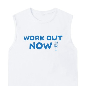 WORK OUT NOW 白 / 插畫 背心  VEST  夏季 純棉 大尺碼