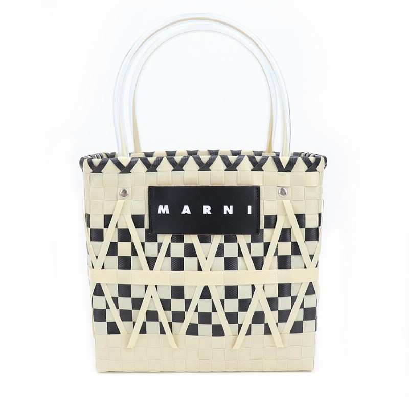 マルニ バッグ Marni Market ステンシルバッグ ブラック ホワイト カゴ