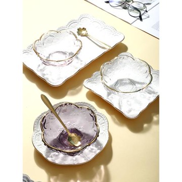 創意日式金邊櫻花玻璃碗 燕窩碗糖水銀耳湯碗盅雪糕沙拉碗甜品碗