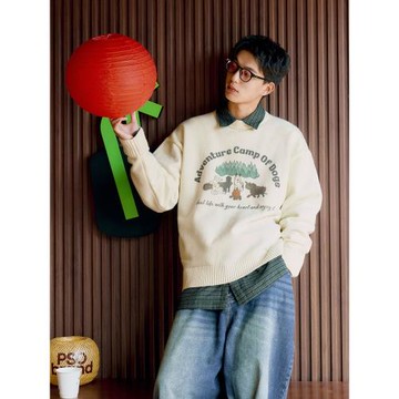 PSO Brand男裝女裝野炊小狗圓領套頭運動毛衣秋冬針織衫保暖上衣