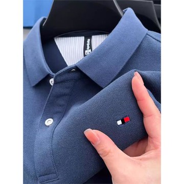 高端輕奢商場同款 長袖POLO衫男T恤秋季珠地下擺開叉休閑外貿男裝