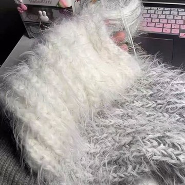 送教程💯手工diy漸變混豆豆線溫暖灰羽毛線圍巾編織材料包送男女元寶長毛 手織手工圍巾 編織毛綫團圍巾 圍巾材料 diy
