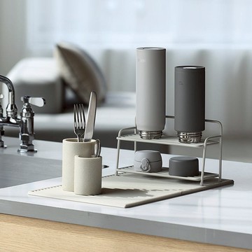 砂岩雙層杯瓶餐具瀝水架3件組-多色可選 沙白