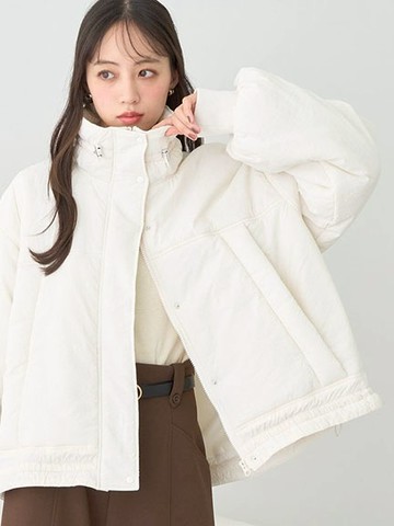 保暖抽繩立領拉鍊鋪棉大衣外套(01000613002) - earth music&ecology