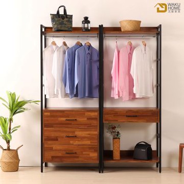 WAKUHOME 瓦酷家具格萊斯積層木工業風5.2尺中抽+三抽多功能衣櫃-寬160*深44*高196