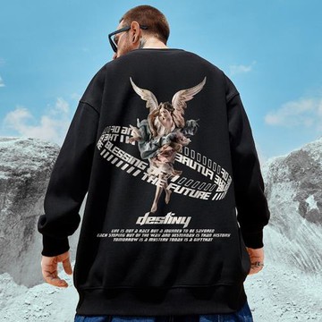 oversize港風圓領胖子衛衣男潮牌ins潮流大碼男裝加絨春秋款外套