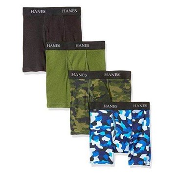 Hanes 2018男孩學生Ultimate黑綠藍迷彩四角內著混搭4件組