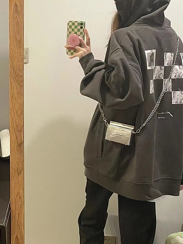 灰色衛衣女潮ins新款秋冬加絨加厚寬松bf慵懶風oversize上衣外套