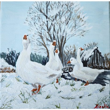 雪上的鵝 原創藝術鳥畫布作者 RinaArtSK