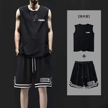 冰絲運動背心短褲套裝男士夏季跑步健身大碼速幹無袖坎肩籃球寬鬆