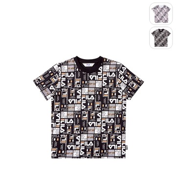 【FILA】KIDS 孩童款 棉質 短袖圓領T恤-黑色 1TEY-8426-BK