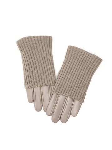 抗寒升級100%羊皮拼接手套-米白