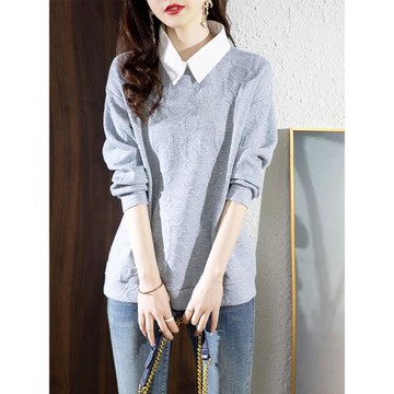 胖妹妹大眾別致上衣2025年春季經典百搭刺繡拼接寬松假兩件衛衣女