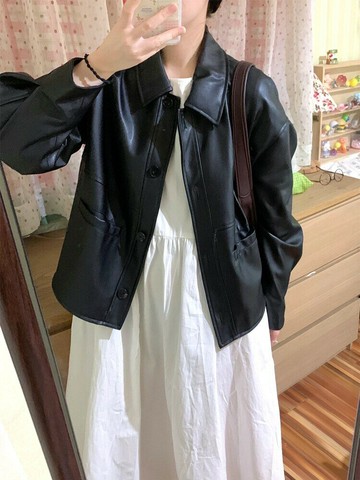 免運 皮衣外套女 黑色短款皮衣外套女2024年秋冬新款爆款獨特超好看夾克小個子機車