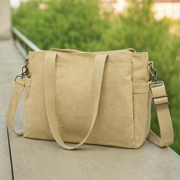 大容量時尚男女純色帆布手提包休閑單肩斜挎包上班多袋電腦包書包