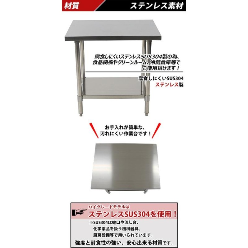 オールステンレス作業台 2段 耐荷重約160kg 約幅800×奥行600×高さ800mm 