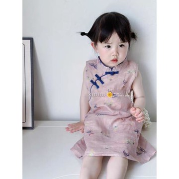 童裝女童旗袍夏季中國風改良復古背心裙兒童新中式蝴蝶漢服連衣裙