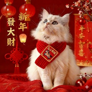 【新年圍脖】貓咪新年圍脖 寵物圍巾 春節配飾 保暖喜慶 無異味紅色針織毛線口水巾