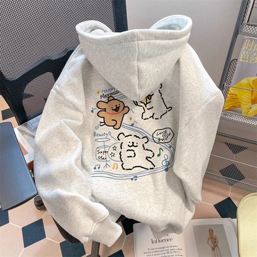 【Darling】胖MM~大碼JIMIJONS潮流洋氣卡通小狗連帽衛衣男女小個子超好看百搭顯瘦外套