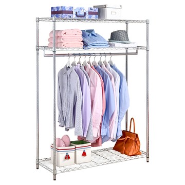 USEFUL DESIGN 悠室屋 三層波浪衣櫥架 開放式金屬衣物收納架 簡約時尚 堅固耐用  90 x 45 x 180cm  電鍍銀