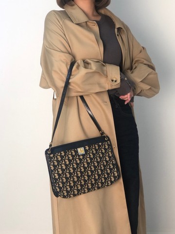 【 日本直送 名牌中古包 】Christian Dior 克裡斯汀‧迪奧 緹花 側肩包 海軍藍 Logo 57rizh