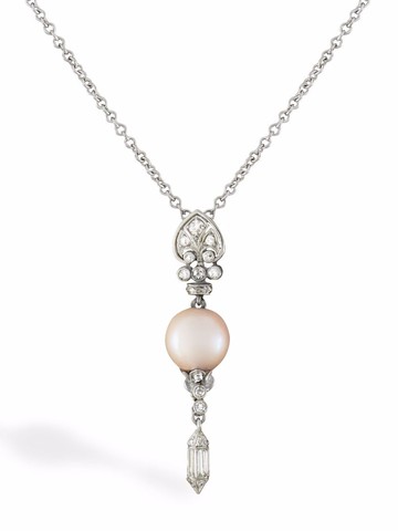 Pragnell Vintage - platinum Edwardian pearl and diamond pendant necklace - women - Pearl/Platinum/Diamond - One Size - Silver