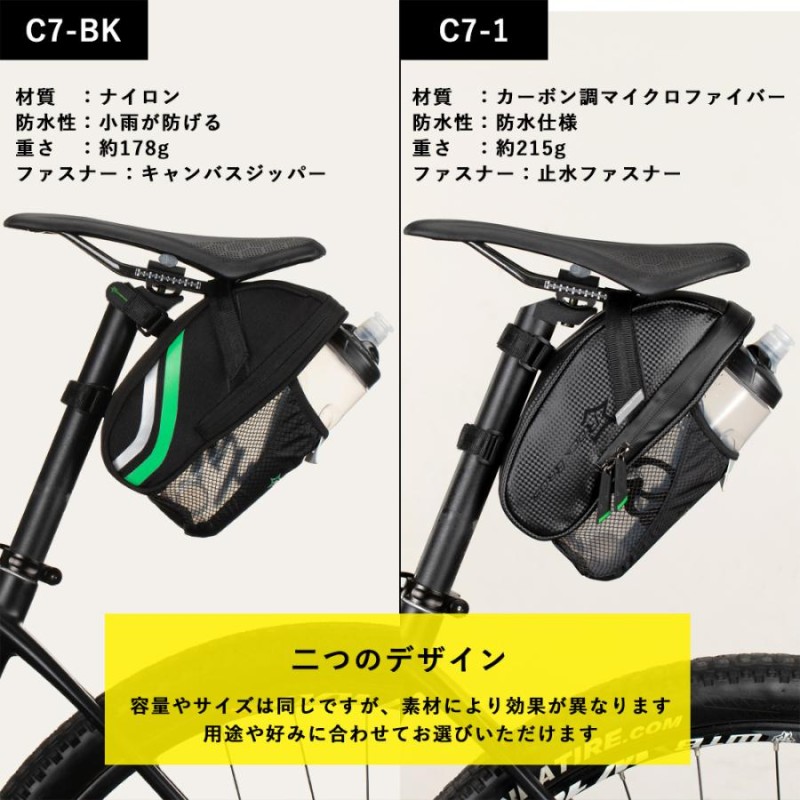 ロードバイク クロスバイク 自転車 サドルバッグ　容量拡張ジッパー