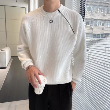 西搏同款設計感斜拉鏈套頭毛衣韓版潮流百搭針織休閑打底衫外套潮