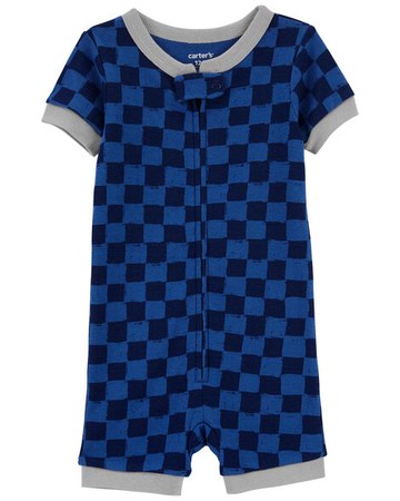 Toddler 1-Piece Checkered 100% Snug Fit Cotton Romper PJs