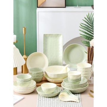 2025新款奶油風餐具陶瓷吃飯碗小清新高顏值碗碟套裝家用湯碗盤子