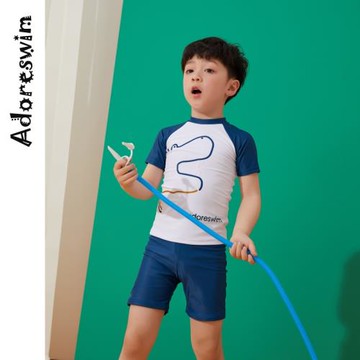 愛多爾2024年新款兒童泳衣男童分體泳衣平角褲中大童短袖游泳衣男