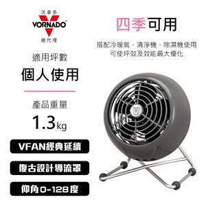 【VORNADO】摩登迷你復古扇 灰 VFANMM19-TW