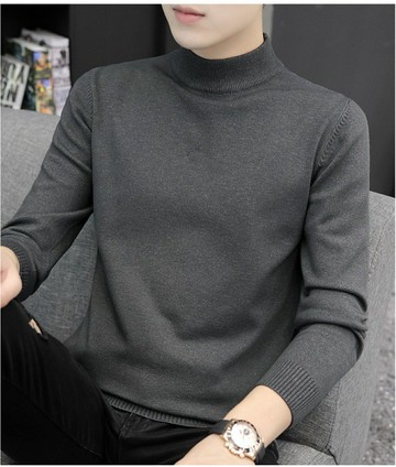 2021新款半高領針織衫男士韓版修身純色套頭毛衣秋冬季中領打底衫