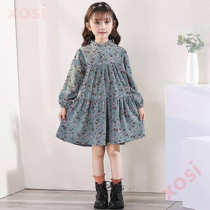 ワンピース キッズ 長袖ワンピース 子供服 女の子 秋 冬 花柄ワンピース フリル 子供ドレス ジュニア フレア おしゃれ 可愛い カジュアル 新品  90 100 110 120 通販 LINEポイント最大0.5%GET | LINEショッピング