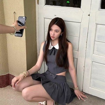 【套裝】 套裝 兩件組 背心 小可愛 短裙 A字裙 蓬蓬裙 法式套裝 小香風套裝 夏季套裝 女裝套裝 氣質套裝 無袖背心