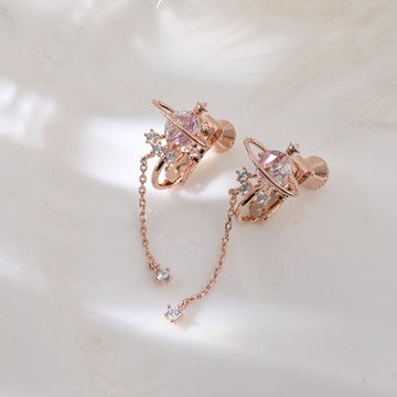 正韓星球水鑽垂墜耳夾-玫瑰金