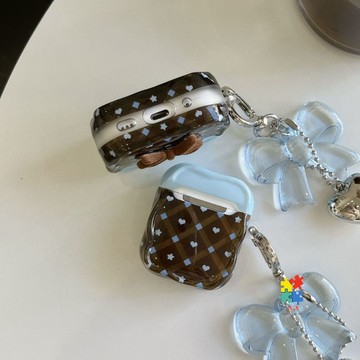 韓系 扭扭邊撞色格紋 蝴蝶結保護套 適用 AirPods Pro3 2 耳機套 Air Pods 4代 三代 耳機保護殼
