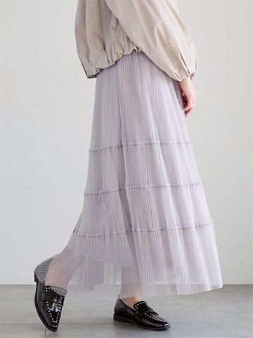 柔美薄紗蛋糕分層百褶長裙(0F000519610) - Te chichi